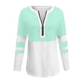 thumbnail image 4 of thefmos Women Plus Size V Neck 3/4 Sleeve Zipper Color Block Pullover Tops for Fall Winter Cute Trendy Casual Basic Tshirt Solid Comfy Blouses Everyday Business Work Clothes, Mint Green L, 4 of 6