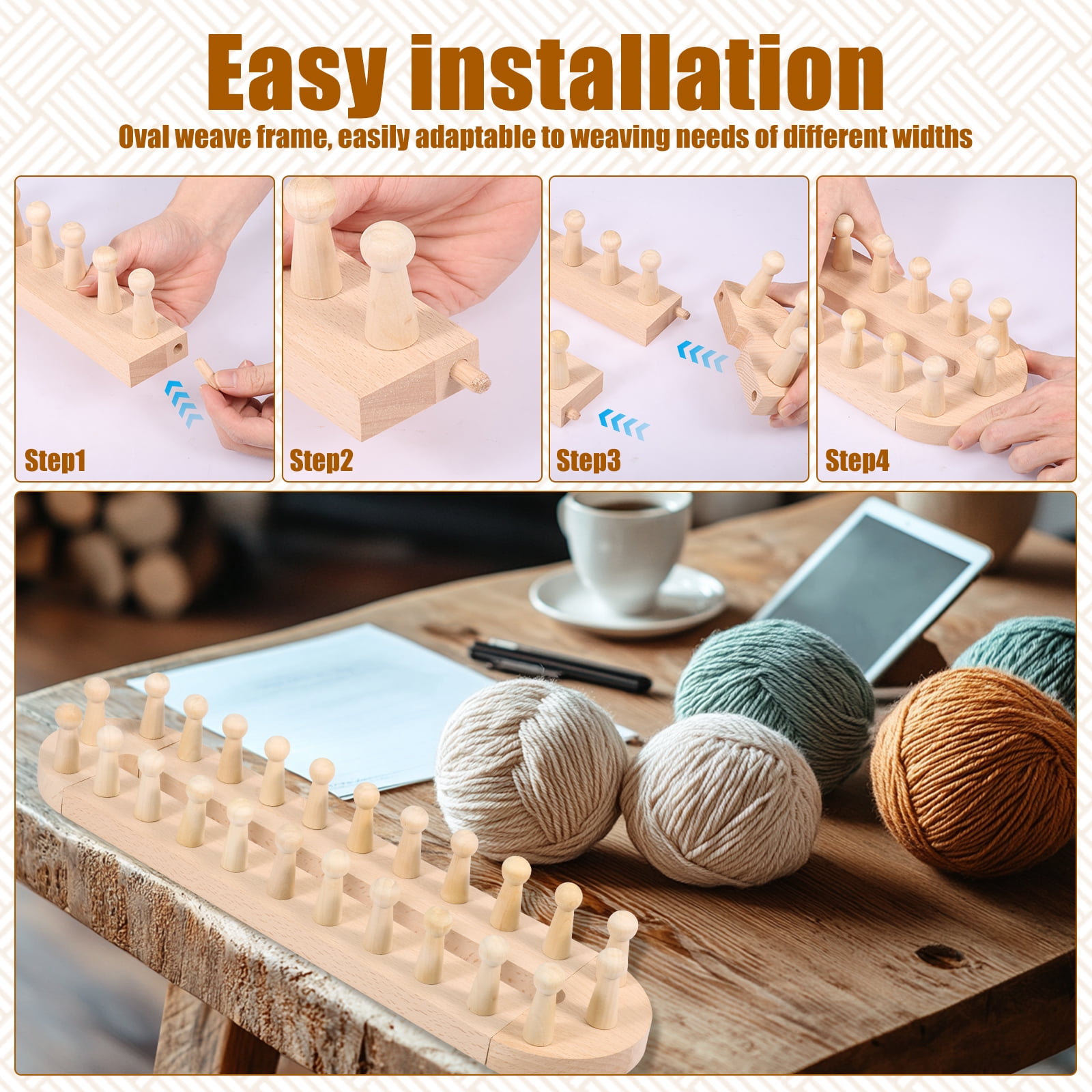 Threns 18.3" Wooden Loom Frame for DIY Throw Blankets Chunky Knit Blanket Kit – Adjustable Size Hand Knitting Kit – No Needles Required – Beginner-Friendly Yarn Craft for Home