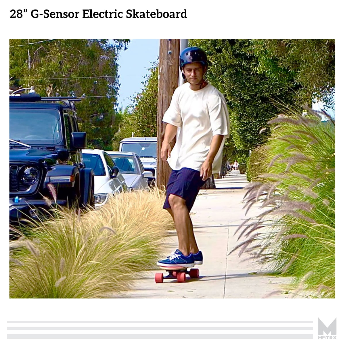 M8TRX EB100 Electric Skateboard, Gravity Sensor Riding, 300 Watt, 28" Deck, 10 MPH, Red