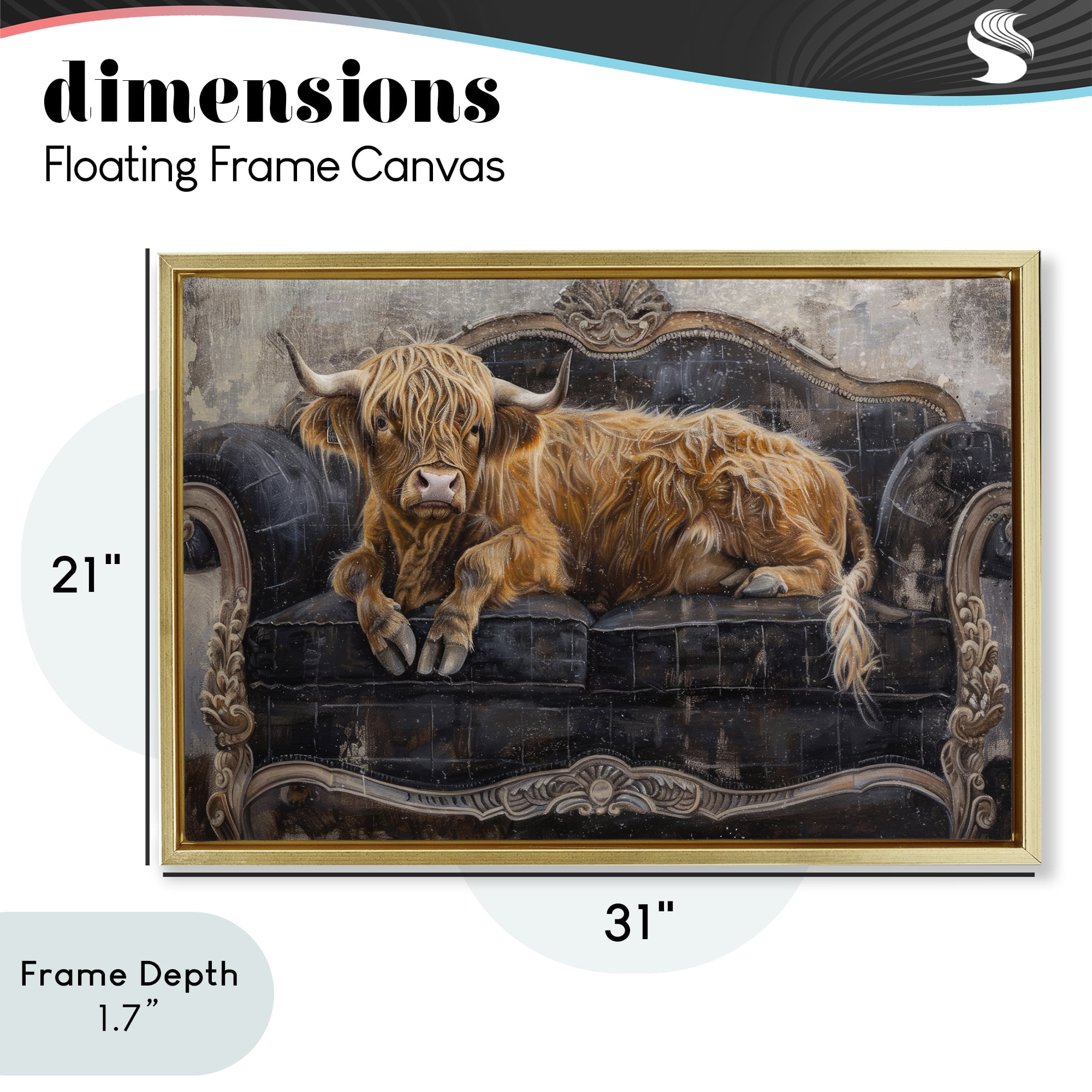 Stupell Industries Cozy Couch Highland Cow Gold Framed Floater Canvas Wall Art, design by Tina LeCour