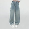 thumbnail image 4 of Dezsed Girls Jeans Baggy Wide Leg Cute Teen Denim Pants Junior Mid Rise Elastic Band with Pockets Casual Clothes 14-15 Years Blue, 4 of 8