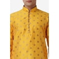 thumbnail image 4 of Royal Kurta Elegant Mustard Jacquard Silk Printed Long Kurta and Black Salwar for Men, 4 of 7