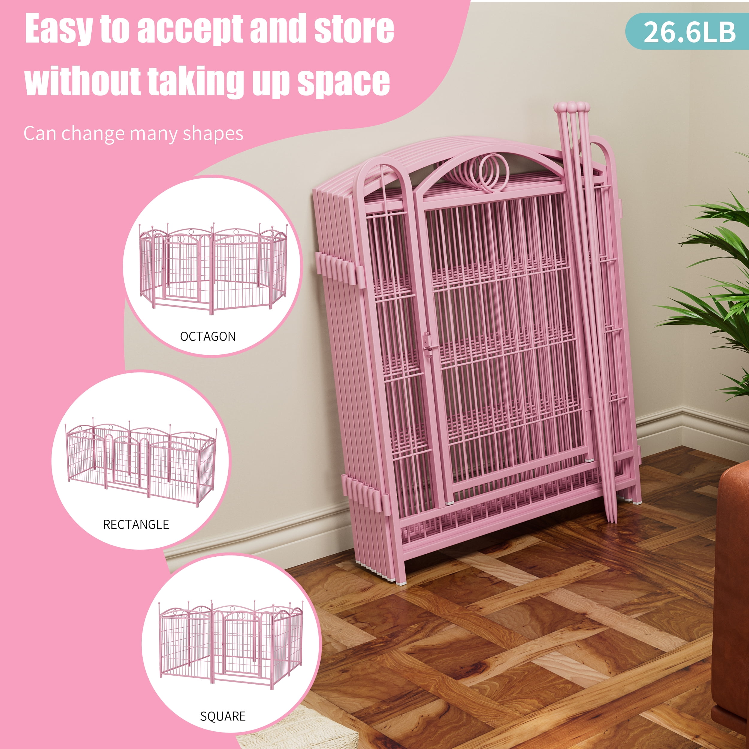 ZephyPaw Dog Playpen Indoor 32 inch 8 Panels Heavy Duty Dog Fence Puppy Pen for Large Medium Small Dogs Indoor Outdoor ,Pink