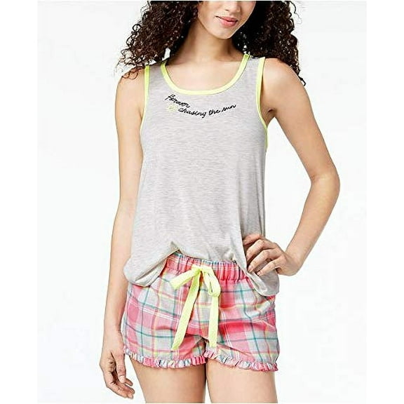 Jenni by Jennifer Moore Contrast-Trim Graphic-Print Swing Tank Top Yellow Wispy Gray XXL