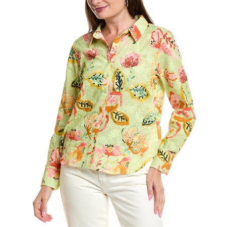Nicole Miller womens Embroidered Eyelet Blouse s Green