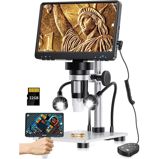 Digital Microscope with 7'' LCD Screen 1200X, Electronic Microscope 1080P Video Camera 32GB card, 10 LED Lights, Soldering Coins Microscope for Kids, Metal Stand Walmart.com
