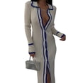 thumbnail image 3 of xiaxaixu Femmes Bouton vers le Bas Pull Robe Manches Longues Col à Revers Imprimé Tricot Longue Robe Cardigan, 3 of 9