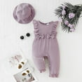 thumbnail image 2 of CAICJ98 Newborn Baby Girl Summer Clothes One Piece Jumpsuits Clothes Ruffle Short Sleeve Rompers with Hat Baby Girl Outfit Sets (9-12 Months,Purple), 2 of 7