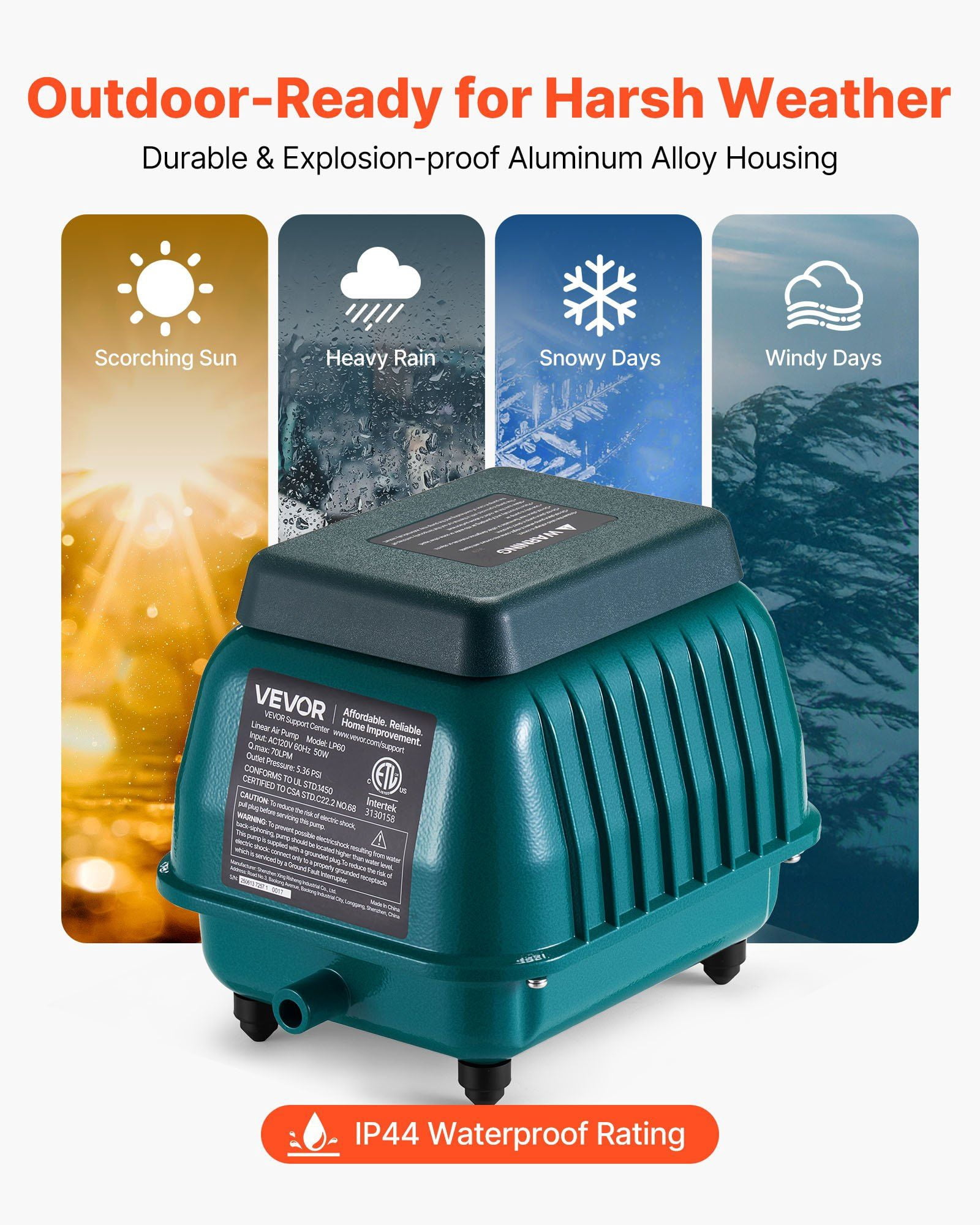Linear Air Pump 1110 GPH Aerator for Septic Tanks Ponds Aquariums Waste Treatment Fish Farms Hydroponics