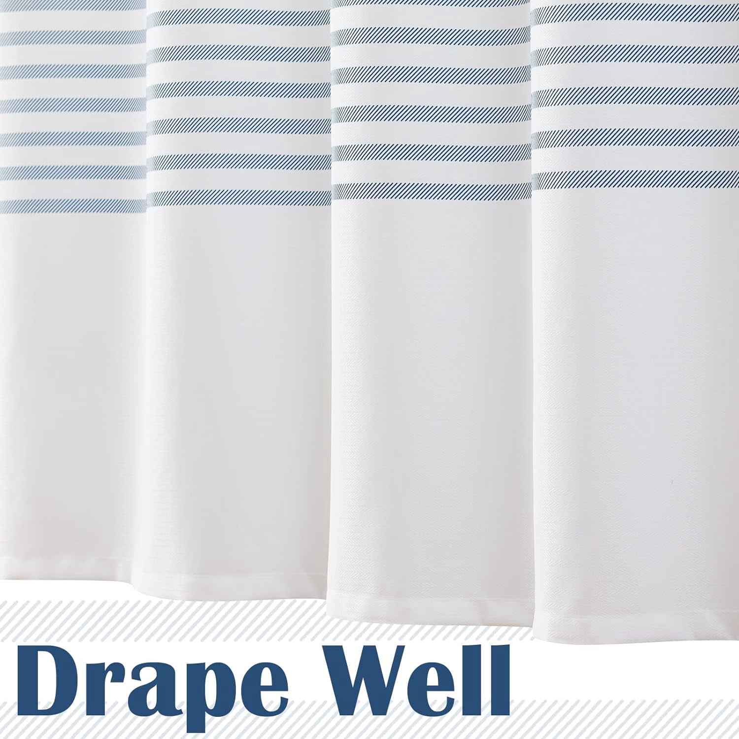 White Shower Curtain with Blue Stripes Fabric Shower Curtain for Bathroom Modern Shower Curtain Waterproof in Bath 70x72 inches Long Shower Curtains Set with Curtain Hooks Spa Hotel