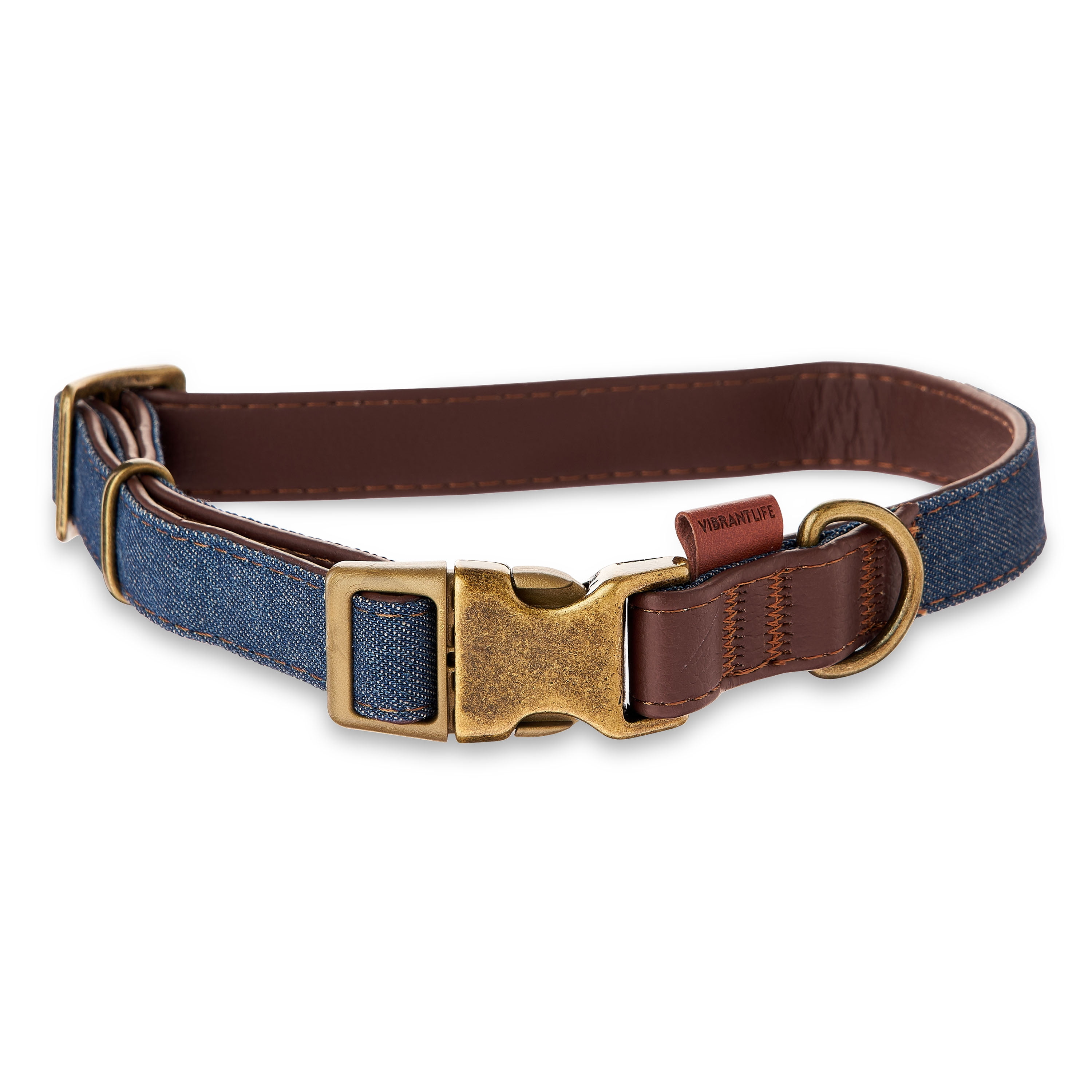 Vibrant Life Denim Dog Collar, Brown & Blue, Large