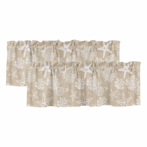 2 Pack Valances for Window, Rustic Coastal Short Curtains for Kitchen Bedroom Living Room, Sea Nautical Summer Beach Starfish Coral Rod Pocket Small Window Treatment Valance Drapes 54 x 18 Inch