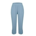 thumbnail image 4 of IDALL Linen Pants Women Petite Pants Loose Simple Fashionable Casual Pants Straight Leg Pants With Elastic Waistband Baleaf Pants Women Baggy Pants Light Blue 4XL, 4 of 9
