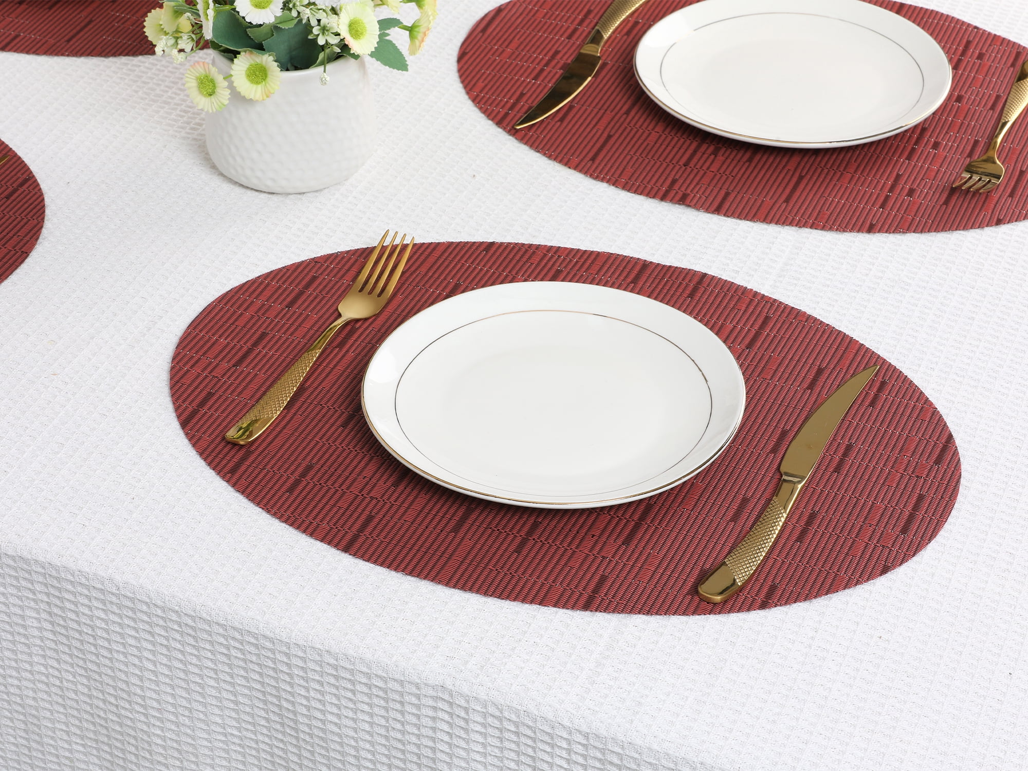 Unique Bargains Set of 6 Oval Placemats for Dining Table Decor Table Placemats Burgundy