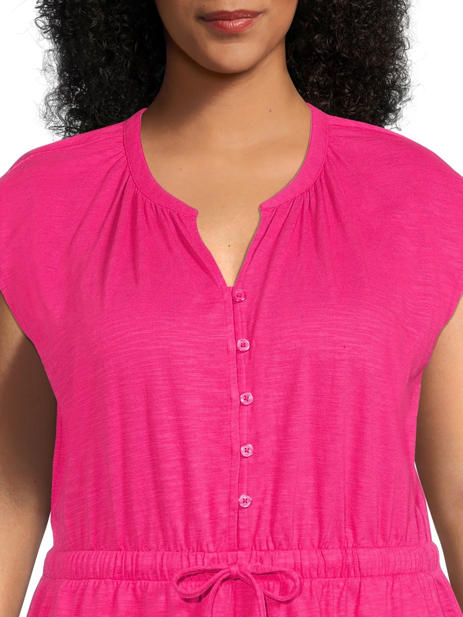 Terra & Sky Women's Plus Size Button-Front Knit Romper, 5" Inseam