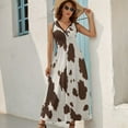 thumbnail image 5 of Brown Cowhide Leather Dress Summer Street Style Bohemia Long Dresses Female Sleeveless Printed Maxi Dress, 5 of 9