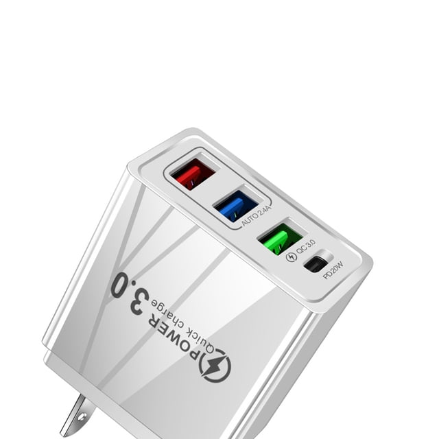 3 USB Cargador rápido 3.1A Carga rápida PD Tipo-C Adaptador de corriente para teléfono Tablet