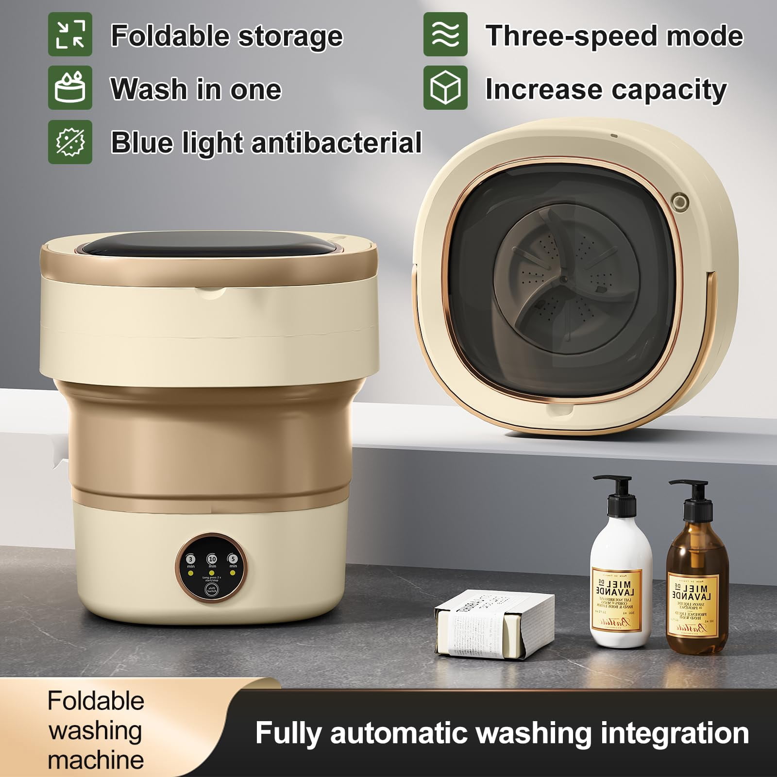 Portable Washing Machine 20L —Small Foldable Washer with Spin Basket, 3 Mode Deep Clean — Mini Laundry Machine for Travel, Dorms, Camping, Ideal for Baby Clothes, Underwear, Socks Green