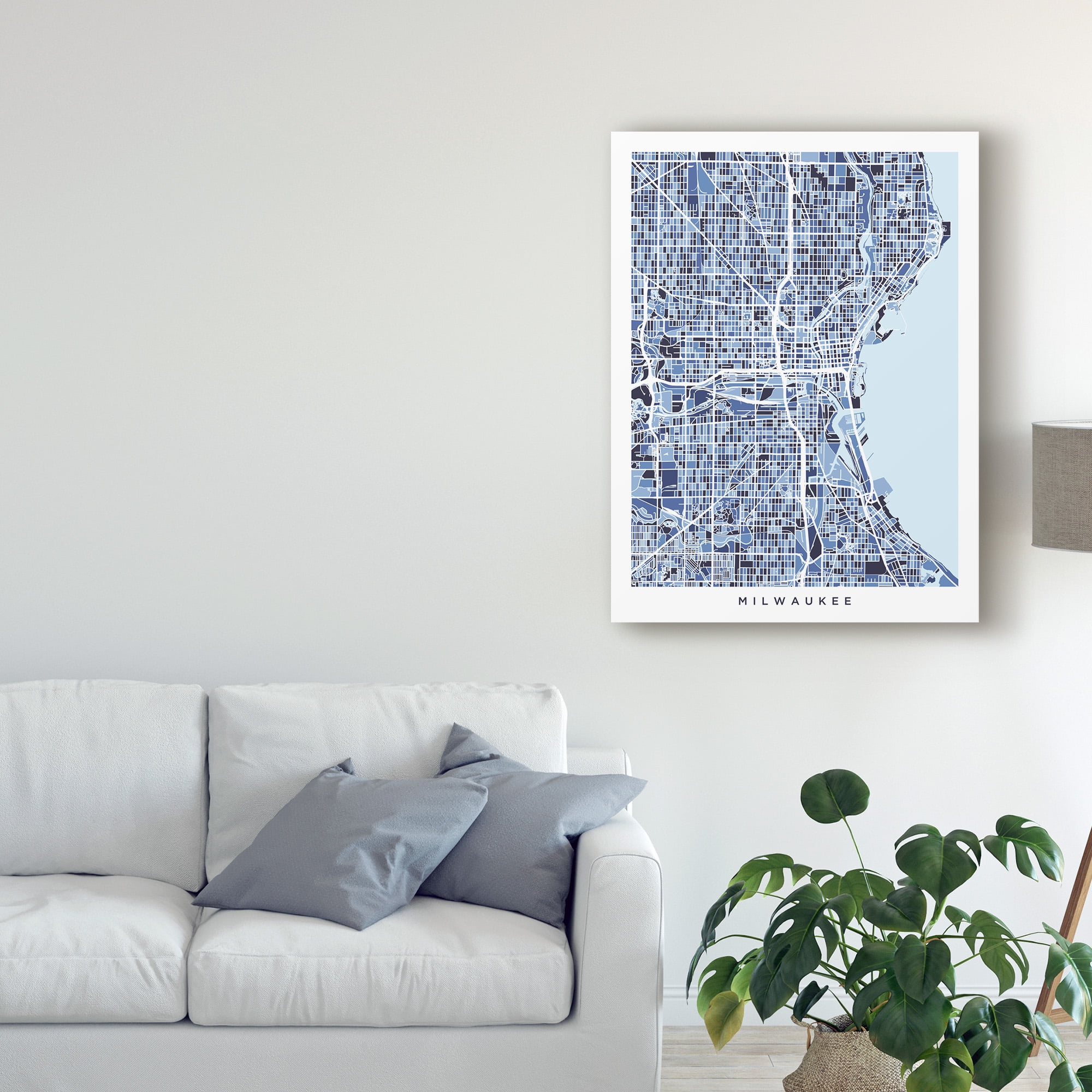 Trademark Fine Art 'Milwaukee Wisconsin City Map Blue' Canvas Art by Michael Tompsett