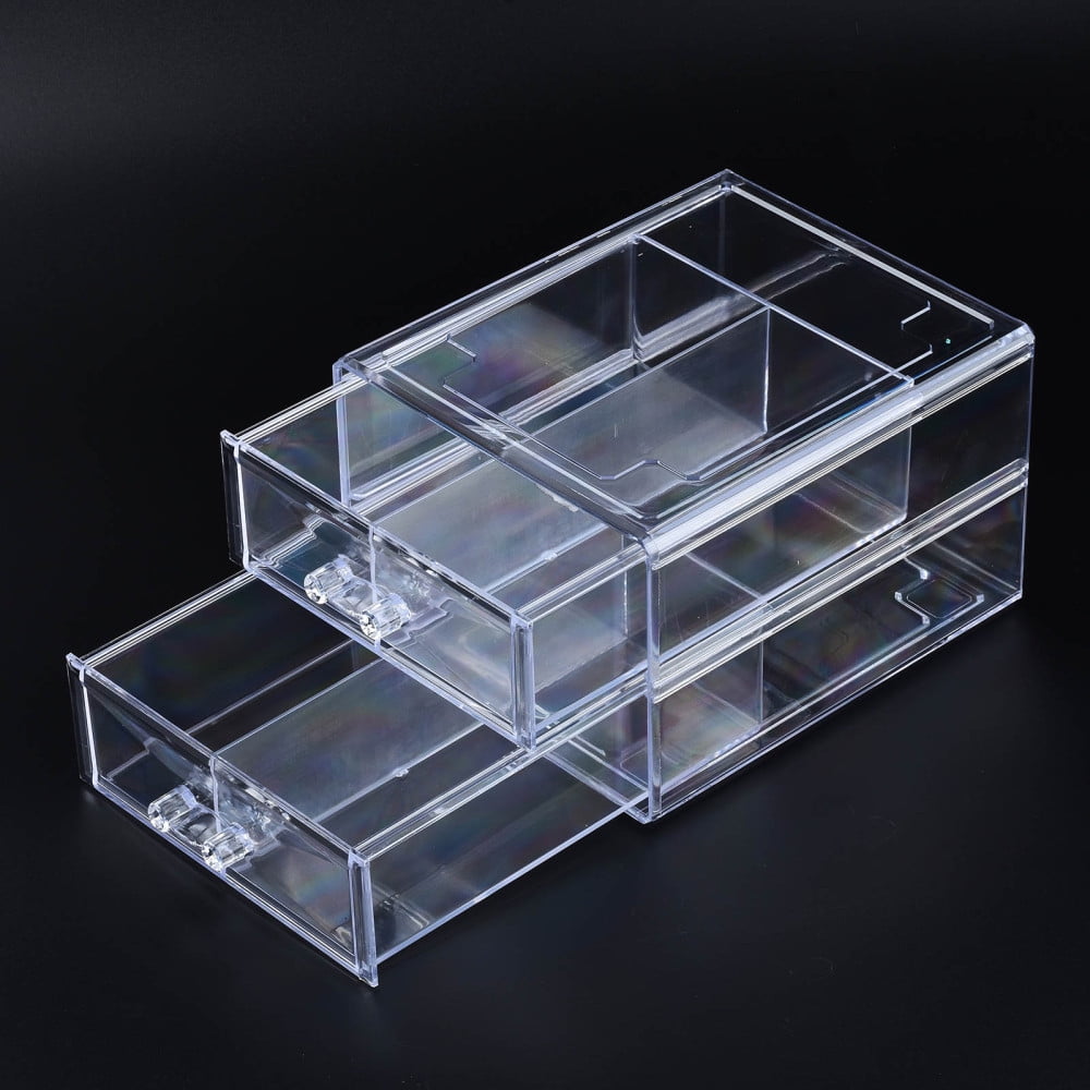Double Layer Polystyrene Plastic Bead Storage Containers with 2 Compartments Organizer Boxes Rectangle Drawer Clear 19.4x15.2x11.5cm
