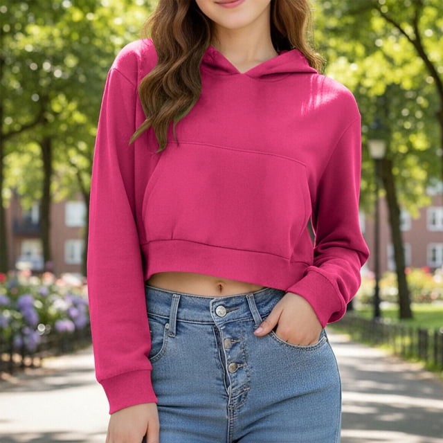 Sudadera con capucha corta con cremallera y manga larga para niñas, informal, con bolsillos, para niñas de 4 a 12 años
