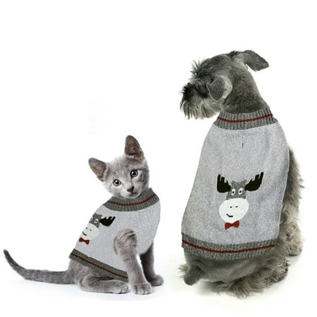 Moose Printed Gray Pet Sweater, X-Small