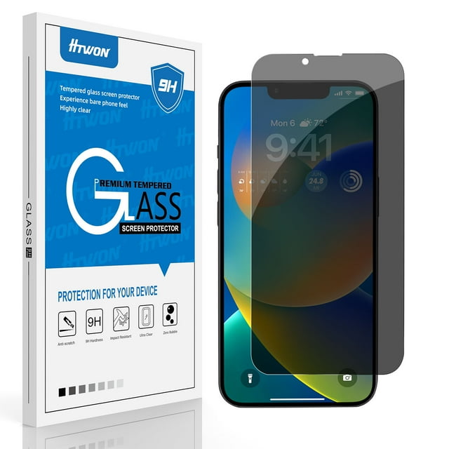 Htwon for iPhone 14 Glass Screen Protector,Anti Scratch Premium Anti-Spy Privacy 9H Glass Screen Protector,Case Friendly Tempered Glass Film Cover