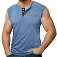 thumbnail image 1 of Men's Summer Fashion Sleeveless Wide Shoulder Back Center Collar Button Up Fitness, 1 of 6
