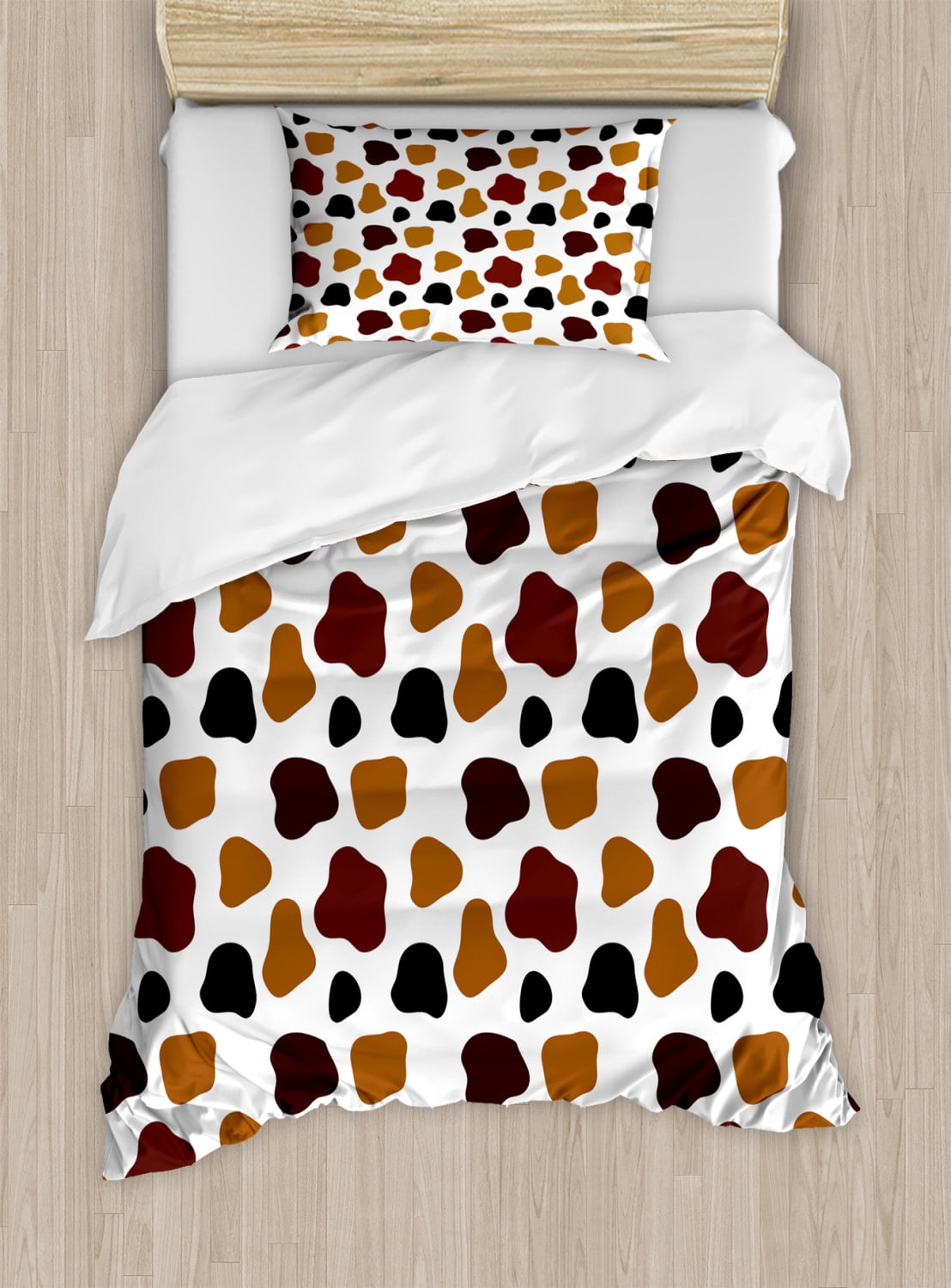 Cow Print Twin Size Duvet Cover Set, Cow Skin Animal Abstract Spots