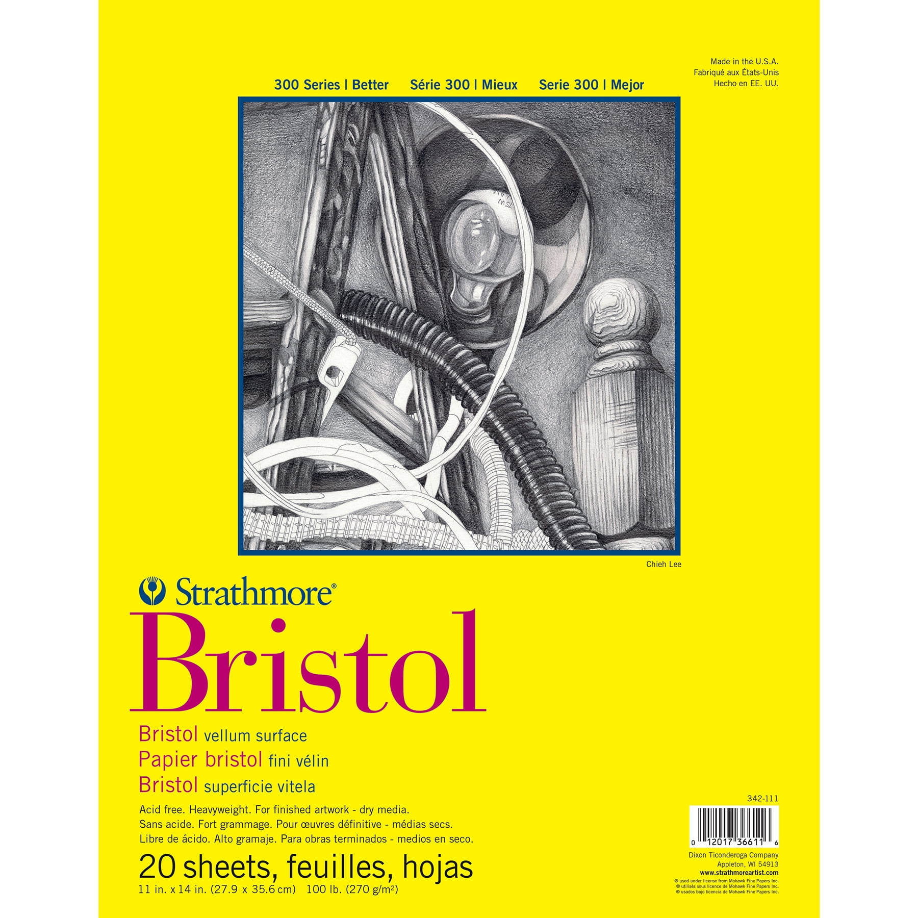 Strathmore 300 Series Bristol Pad, Vellum Finish, Tape Binding, 20 Sheet, 11x14 inch, Pack of 3