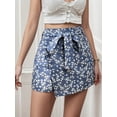 thumbnail image 5 of Women'S Print Knot Side High Waist Wrap Boho Mini Shorts Blue XS, 5 of 9