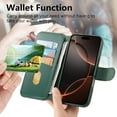 thumbnail image 6 of Compatible with iPhone 16 Pro Max Wallet Phone Case,Detachable Magnetic Flip Phone Cover with Card Slots,With Wrist Strap,Kickstand,PU Leather Shockproof Anti-fall Phone Case,Green, 6 of 14