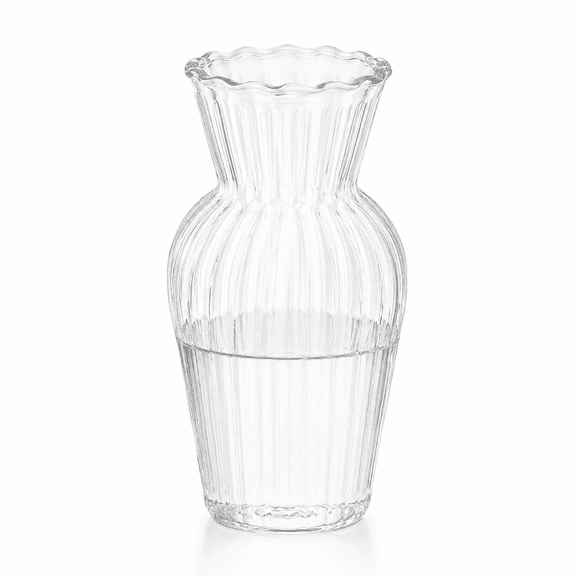 Ribbed Clear Glass Vase, Small Fluted Flower Vase with Scalloped Rim, Mini Decorative Glass Vases for Table Centerpiece, Home Decor, Living Room, Bedroom, Water Plant, Bouquet Arrangement
