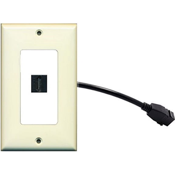 RiteAV (1 Gang Decorative HDMI Wall Plate w/Pigtail Extension Cable Light Almond on White