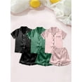 thumbnail image 5 of Surakey Women Summer Pajamas Set 2 Pieces Silk Satin Outfit Short Loungewear Sleepwear Short Sleeve V Neck Button Down Summer Tops & Shorts, 5 of 7