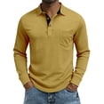 thumbnail image 2 of Men's Long Sleeve Polo Shirts Casual Button T-Shirts with Pocket Basic Lightweight Collared Golf Shirt Yellow S, 2 of 5