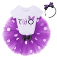 thumbnail image 3 of IBTOM CASTLE Toddler Baby Girls 1st 2nd Birthday Outfit Mini Polka Dots Romper Tutu Dress Mouse Ears Headband Princess Skirt Set for Photo Shoot 2 Years Purple + Black, 3 of 8