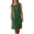 thumbnail image 5 of Tqcoqu Women's Linen Blend Sleeveless Henley Neck Button Placket Shift Dress with Pockets,Green Women's S-XXL, 5 of 10