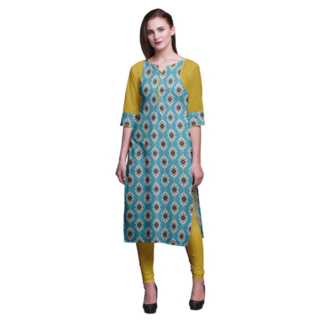 Bimba Kurti Longue Robe en Coton Imprimé Tunique Droite pour Femmes Haut Indien-Large