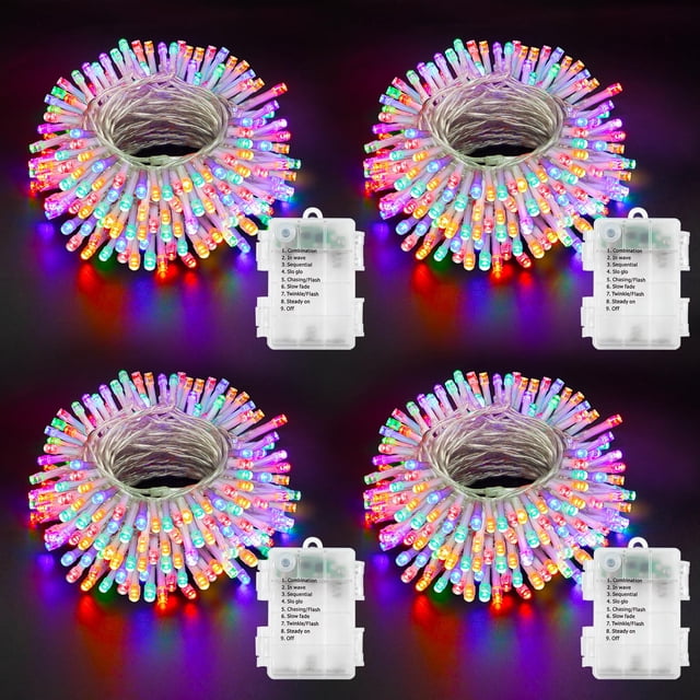 Guirnalda de luces DealBeta que funcionan con pilas, paquete de 4, 50 LED RGB