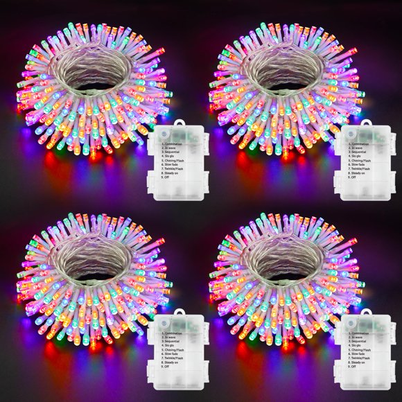 Guirnalda de luces DealBeta que funcionan con pilas, paquete de 4, 50 LED RGB