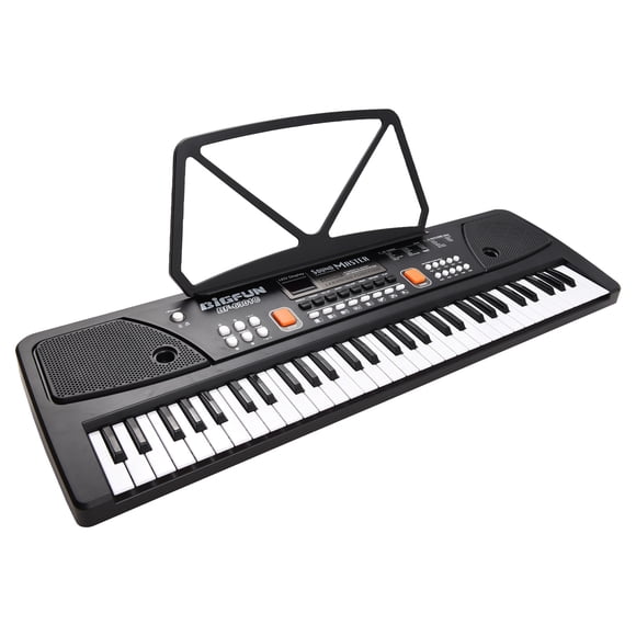 BIGFUN 61 Keys Rechargeable Electronic Organ Kids Electric Piano with Microphone Black Digital Music Electronic Keyboard with LED Display Built-in Dual Stereo Speakers with 16 Tones 10 Rhyth