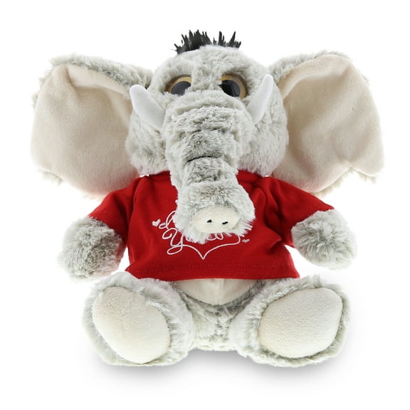 DolliBu I LOVE YOU Sitting Elephant Plush – Cute Stuffed Animal with Red Shirt for Valentine, Anniversary, Romantic Date, Boyfriend, or Girlfriend Gift – 6.5 Inches