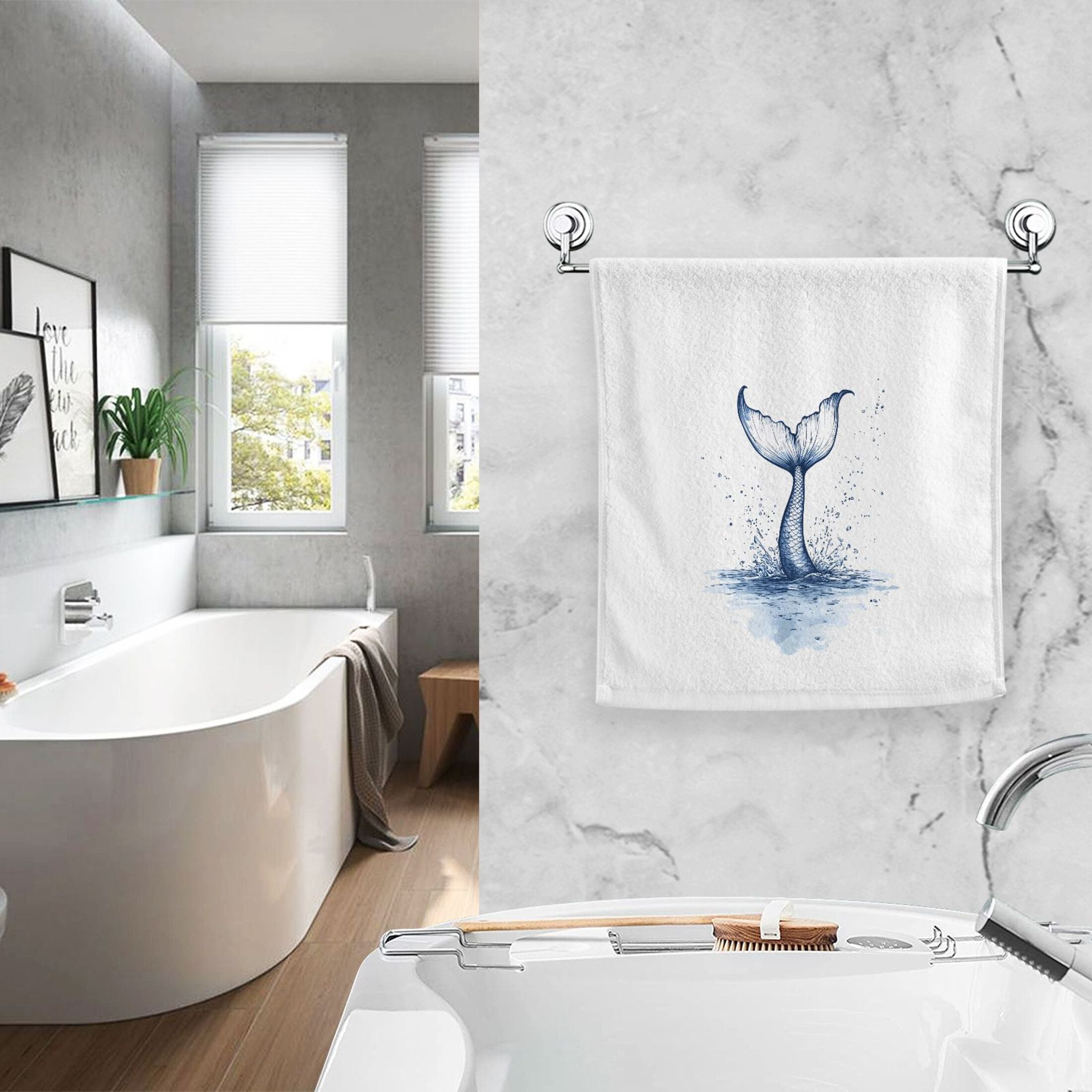 Ryvnso Mermaid Tail Hand Towels Set for Bathroom Cotton Face Towel Decorative 15.5x29.5 inch
