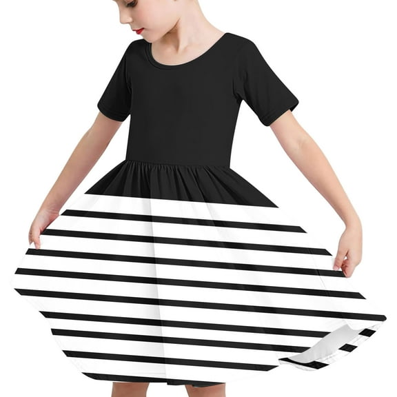 Odeerbi Toddler Girls Summer A-Line Dress Cute Striped Swing Dress Toddler Kids Short Sleeve Stretchy Dress Toddler Girls Clothes