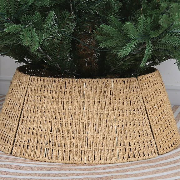 Rattan Christmas Tree Collar, 26" Handmade Woven Christmas Tree Ring, Xmas Tree Base Cover, Holiday Tree Skirt Accessory for Home, Living Room (Pure Natural)