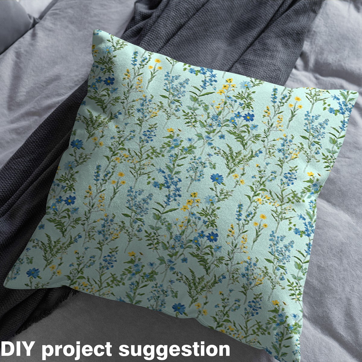 jejeloiu Blue Floral Fabric by the Yard 1 Yard, Spring Garden Flower Home Decor Fabric by the Yard, Botanical Blossoms Leaves Room Decor Fabric by the Yard, Green