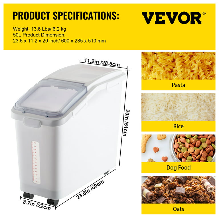 VEVORbrand Ingredient Storage Bin, 11.4 Gallon Capacity Shelf Ingredient  Bin, 280 Cup Flour Bins on Wheels Commercial Prosave Shelf- Storage with  Lid
