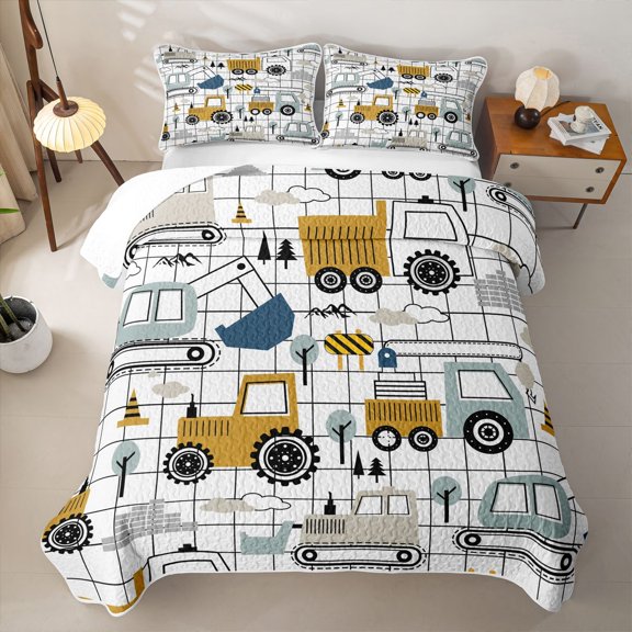 Erosebridal Grid Construction Twin Quilt Set,Road Cone Tree Twin Coverlet Set For Boys,2pcs