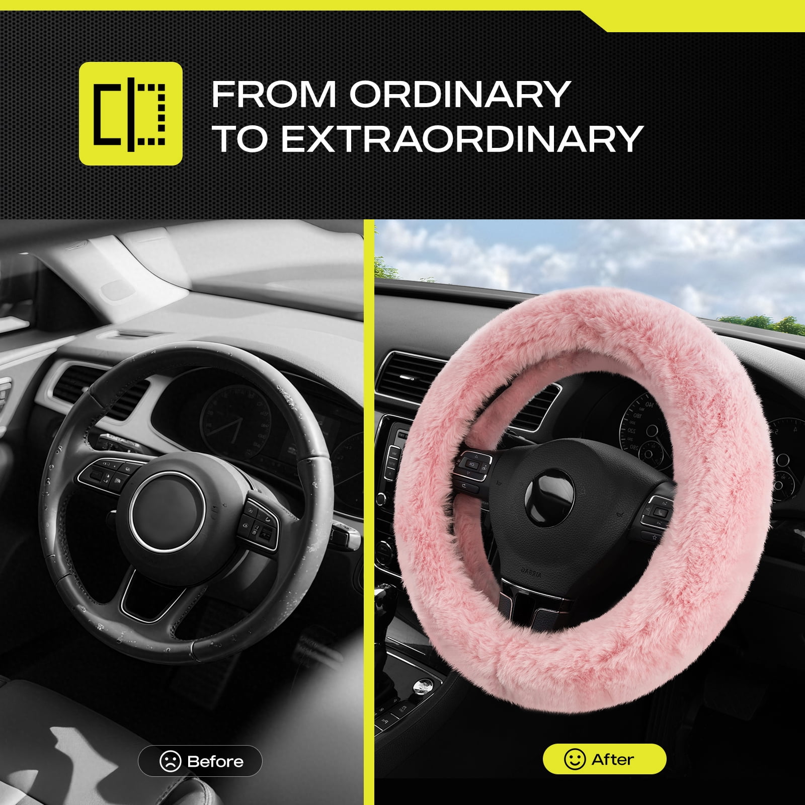 Auto Drive Fuzzy Steering Wheel Cover, Soft Plush Faux Fur Steering Wheel Cover, Cozy Warm Steering Wheel Cover Non-Slip, Universal Fit for Cars SUV Truck, Fits 14.5"–15", Pink